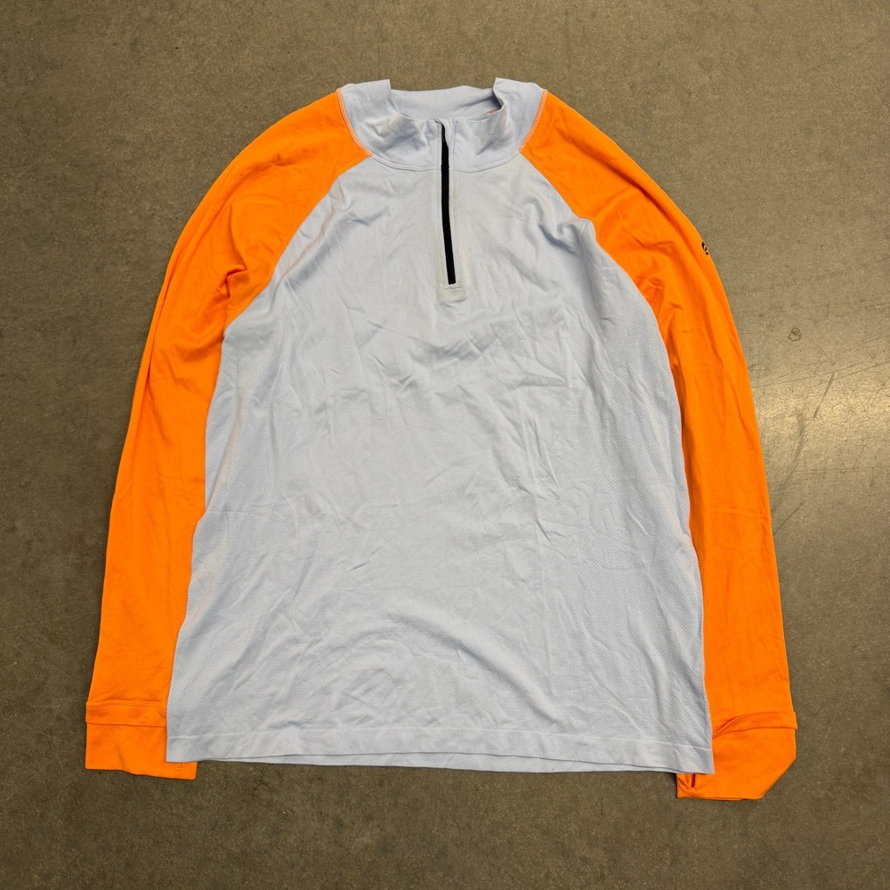 Fabletics Mens XL Quarter Zip Running Top Blue Orange Raglan Mesh Activewear